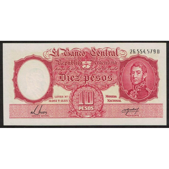 B1950 10 Pesos Leyes 12.962 y 13.571 D 1955