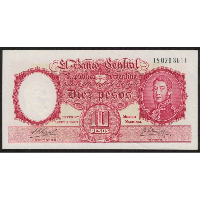 B1967 10 Pesos Leyes 12.962 y 13.571 F 1960
