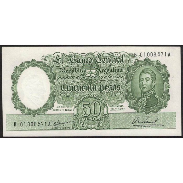 B2026 Reposicion 50 Pesos Leyes 19.962 y 13.571 1967/68 UNC