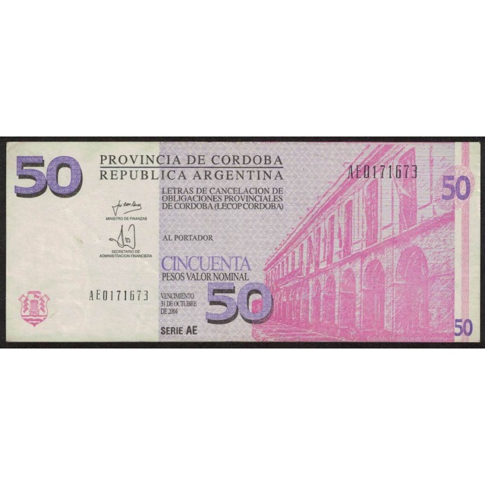 Bono C-308 Cordoba 50 Pesos "AE" 2002