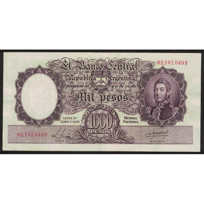 B2138 1000 Pesos Leyes 12.962 y 13.571 B 1955