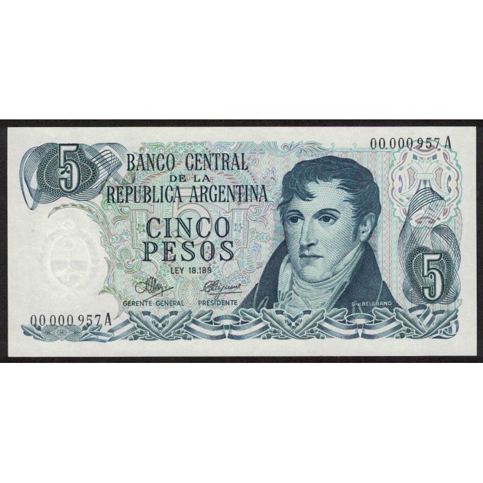 B2321 5 Pesos 1971 Numeracion Baja UNC