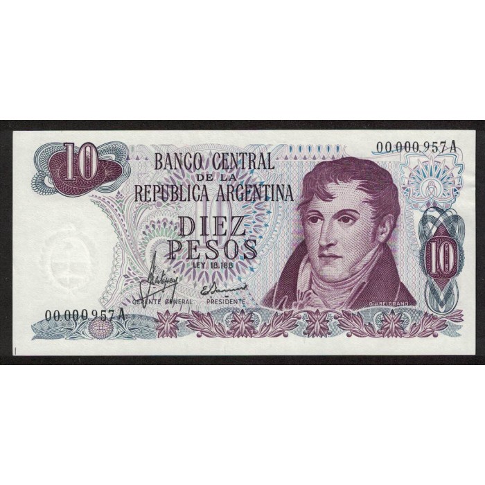 B2334 10 Pesos A 1970 Numeracion Baja UNC