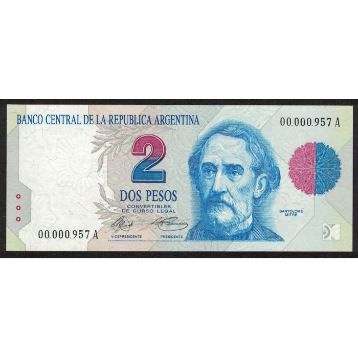 B3011 2 Pesos A 1992 Numeracion Baja UNC