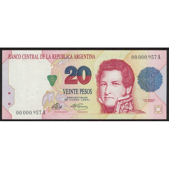 B3051 20 Pesos A 1992 Numeracion Baja UNC