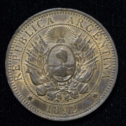 Argentina 2 Centavos 1892 Cuño Partido Sol Incuso