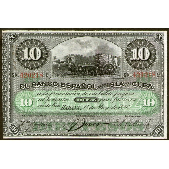 Cuba P49 10 Pesos 1896 EXC-