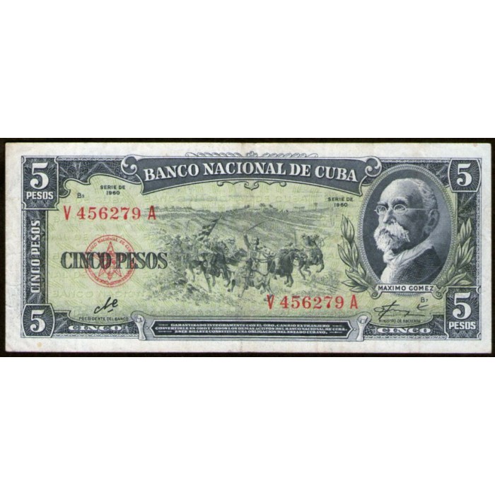 Cuba P91c 5 pesos 1960 "Firma del Che" MB+
