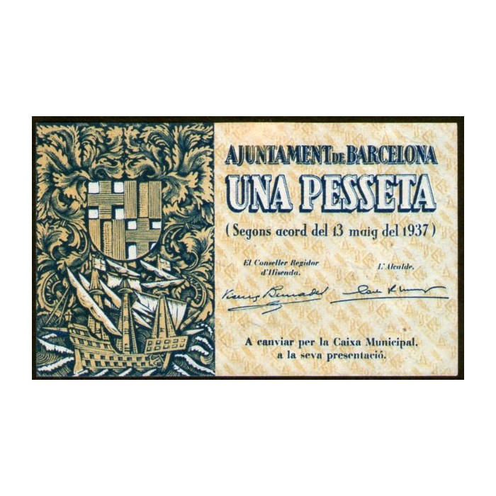 España 1 Pesseta 1937 Ayuntamiento de Barcelona UNC