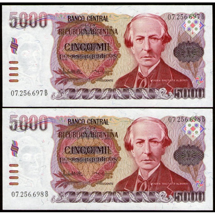 B2639a 5000 Pesos Argentinos B 1985 Correlativos UNC