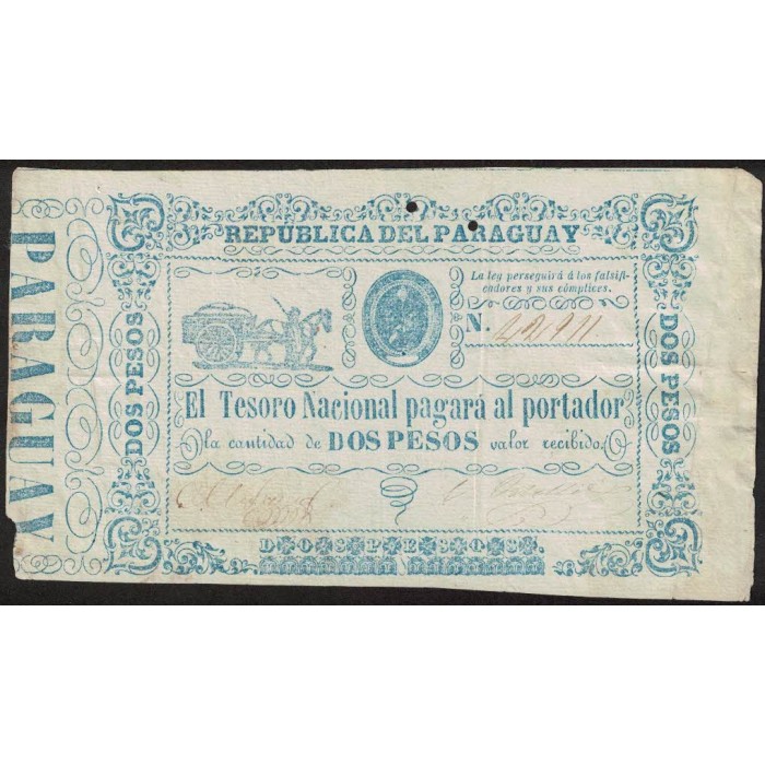 Paraguay Billete 2 Pesos 1865 P22 MB