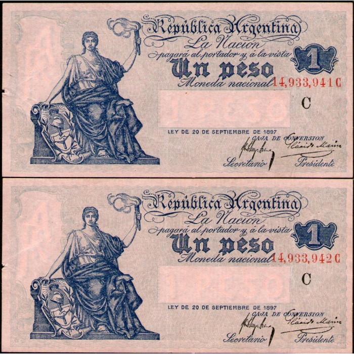 B1550 Numeros Correlativos 1 Peso Caja de Conversion C 1921 EXC