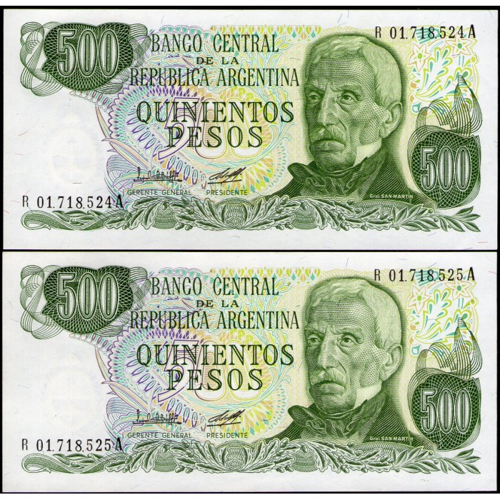 B2431a REPOSICIONES CORRELATIVOS 500 Pesos 1979/81 F1 UNC