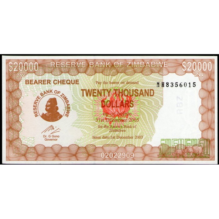 Zimbabwe P23e 20.000 Dolares 2003 UNC