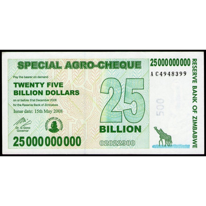Zimbabwe P62 25 Billones de Dolares 2008 UNC