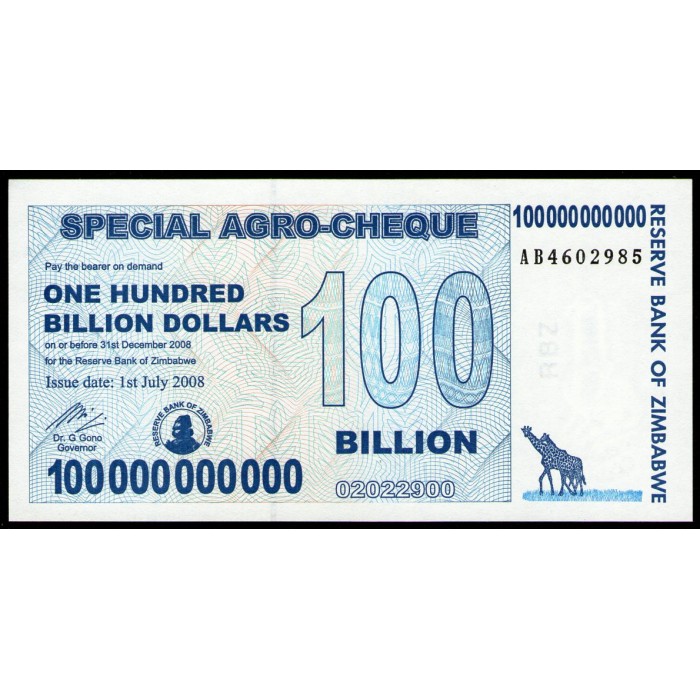 Zimbabwe P64 100 Billones de Dolares 2008 UNC