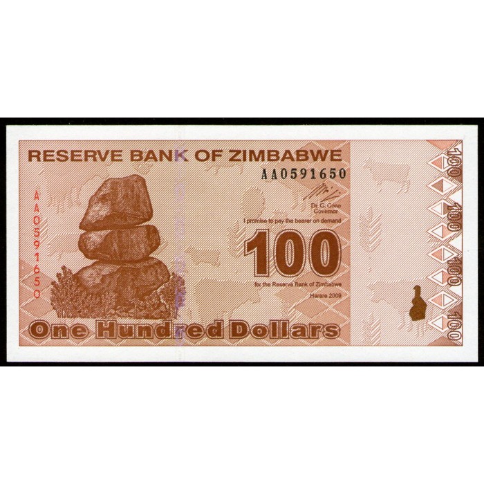 Zimbabwe P97 100 Dolares 2009 UNC