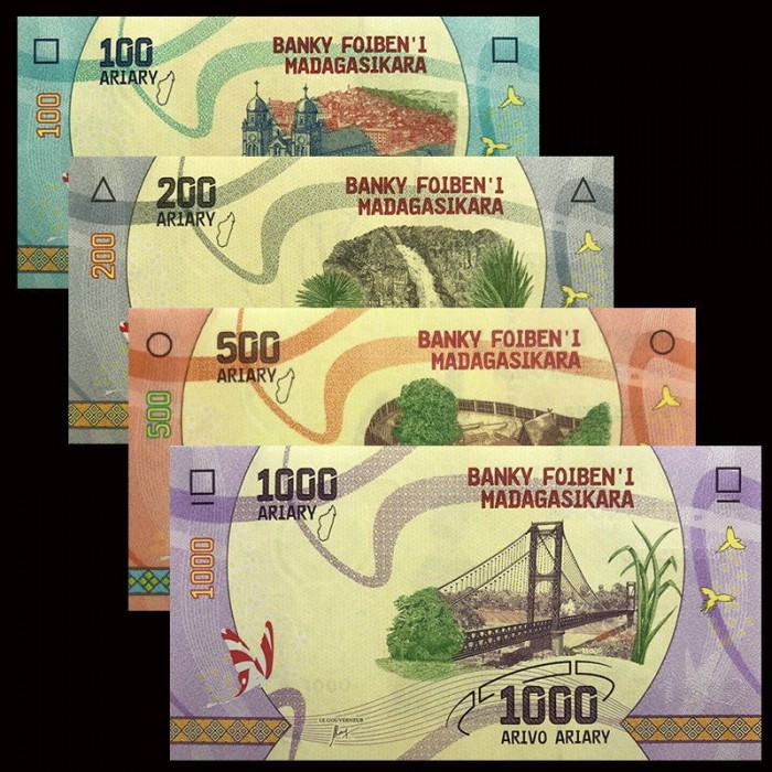 Madagascar Set 4 Valores 100/1000 Ariary 2017 UNC
