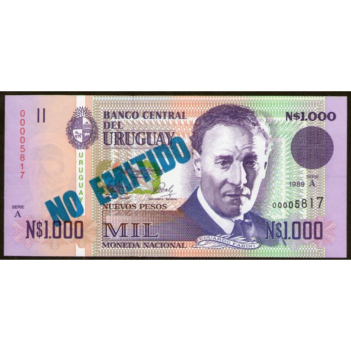Uruguay P67A No emitido 1000 Nuevos Pesos 1989 UNC