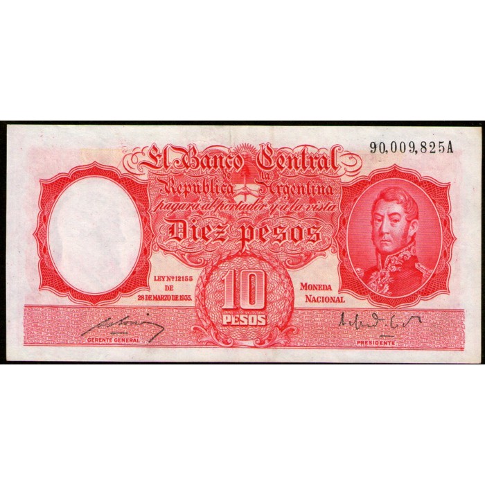 B1938 10 Pesos Ley 12155 A 1949 EXC-