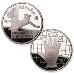 España 10 euros Mundial de Futbol 2002 Guante KM1080 Plata Proof UNC