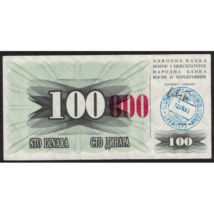 Bosnia Hercegovina 100.000 Dinara 1993 P56 UNC