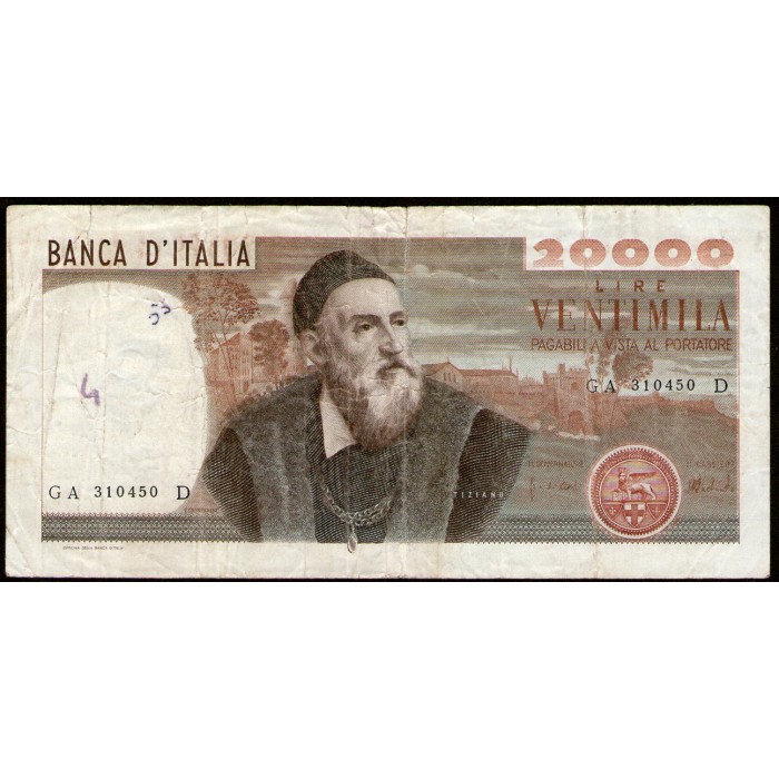 Italia Tiziano 20.000 Liras 1975 P104 B/B+