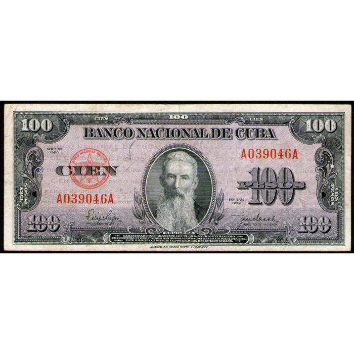 Cuba 100 Pesos 1950 P82a MB+