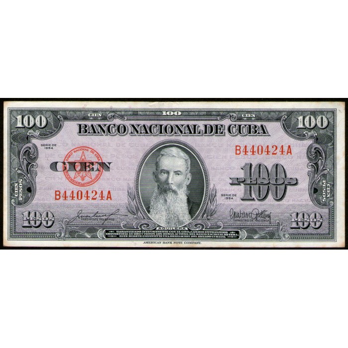 Cuba 100 Pesos 1954 P82b EXC-