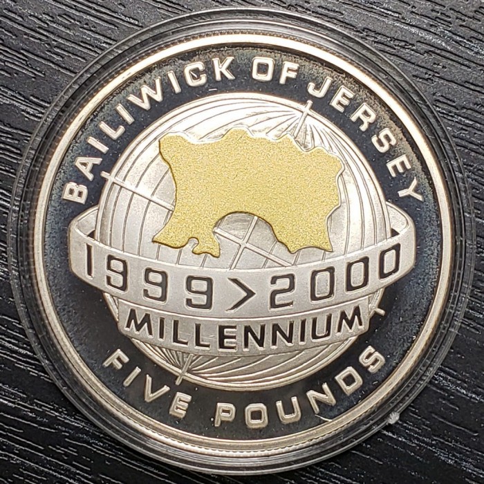 Jersey 5 Pounds 2000 KM109 Globe Millenium Silver UNC