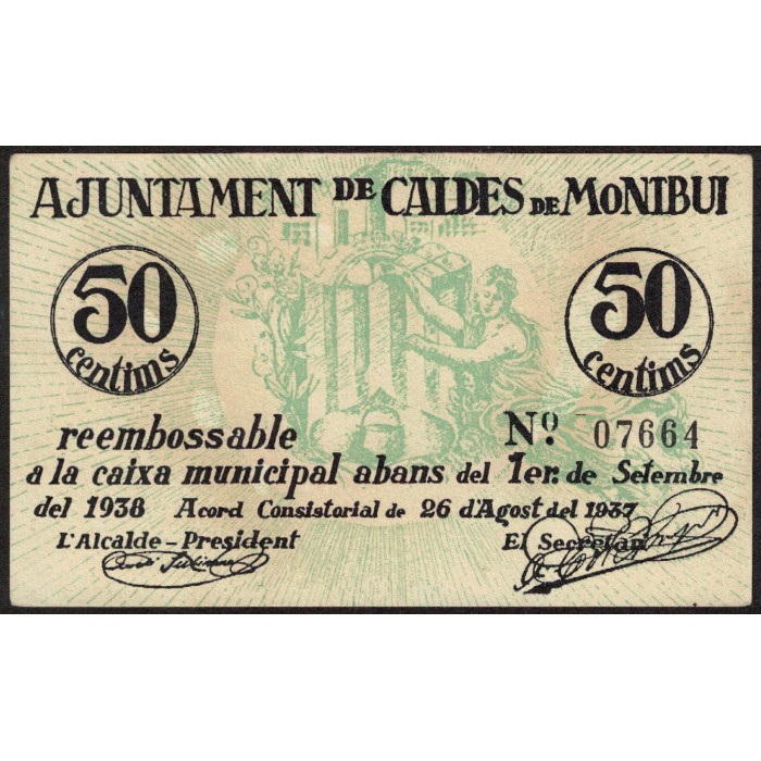 España Ajuntament de caldes de Montbui (Barcelona) 50 Centims 1937 EXC