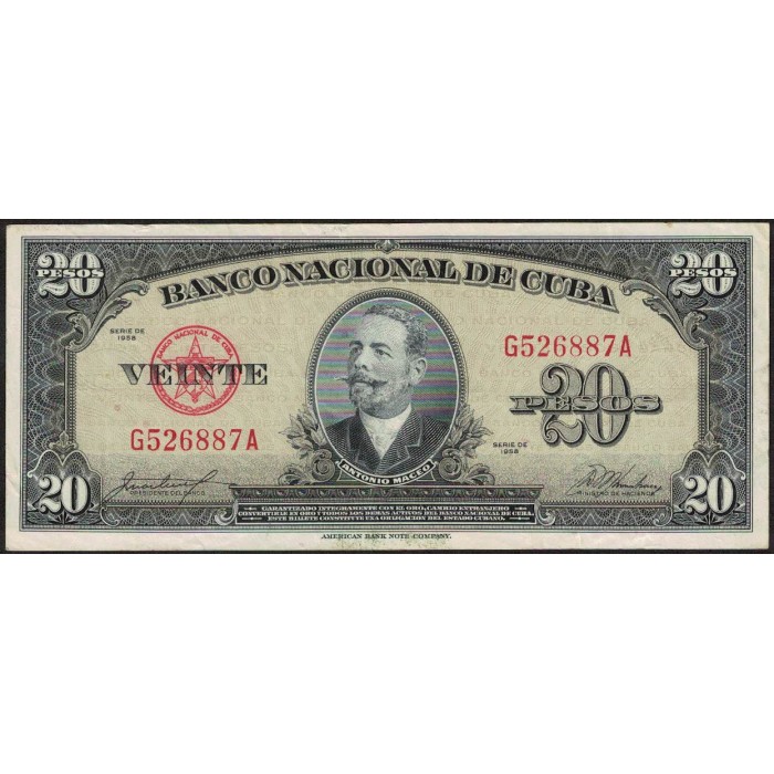 Cuba 20 Pesos 1958 P80b MB+