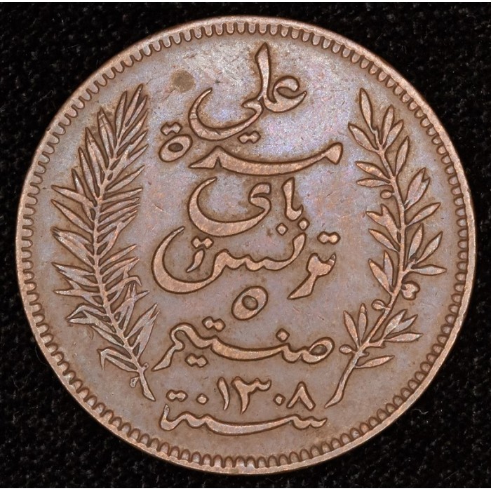 Tunisia 5 Centimos 1891A EXC