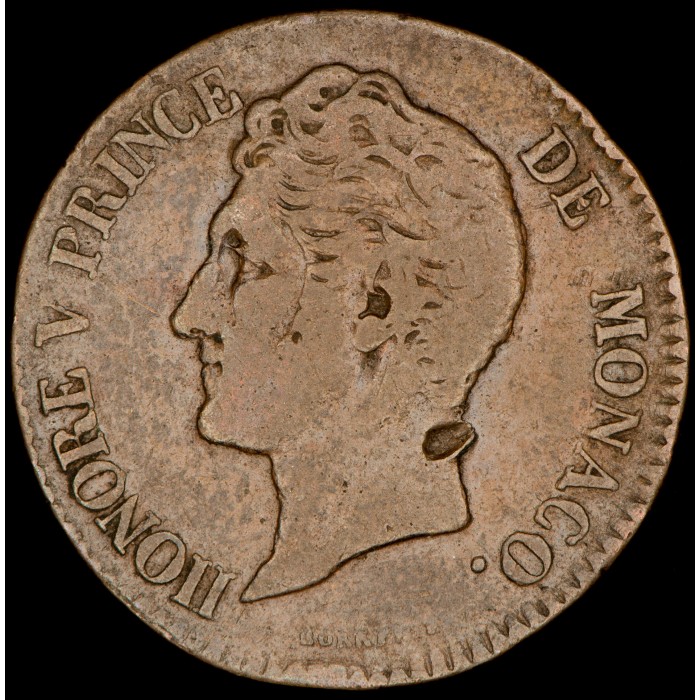 Monaco 5 Centimes 1837MC KM95.2 Cobre B+