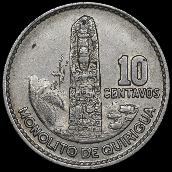 Guatemala 10 Cent 1964 KM262 Ag EXC