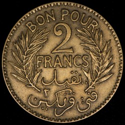 Tunez 2 Francs 1924 KM248 Bronce MB+