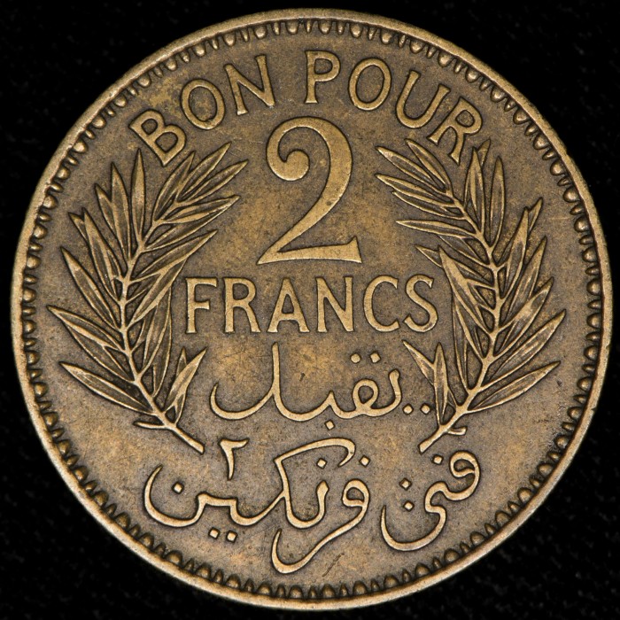 Tunez 2 Francs 1941 KM248 Bronce MB