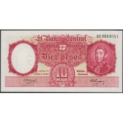 NUMERACION BAJA B1964 10 Pesos Leyes 12.962 y 13.571 F 1959 Filigrana C UNC