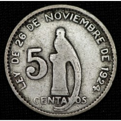 Guatemala 5 Centavos 1945 KM238.1 Ag MB