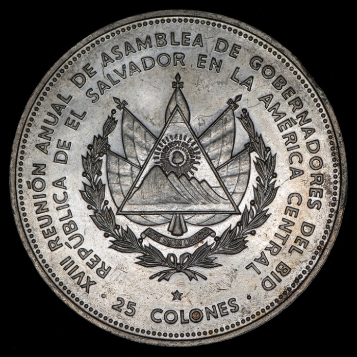 El Salvador 25 Colones 1977 KM151 Ag EXC+