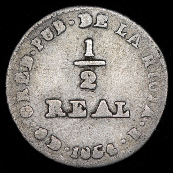 La Rioja 1/2 Real 1854 A1 R1 CJ69 Ag B-