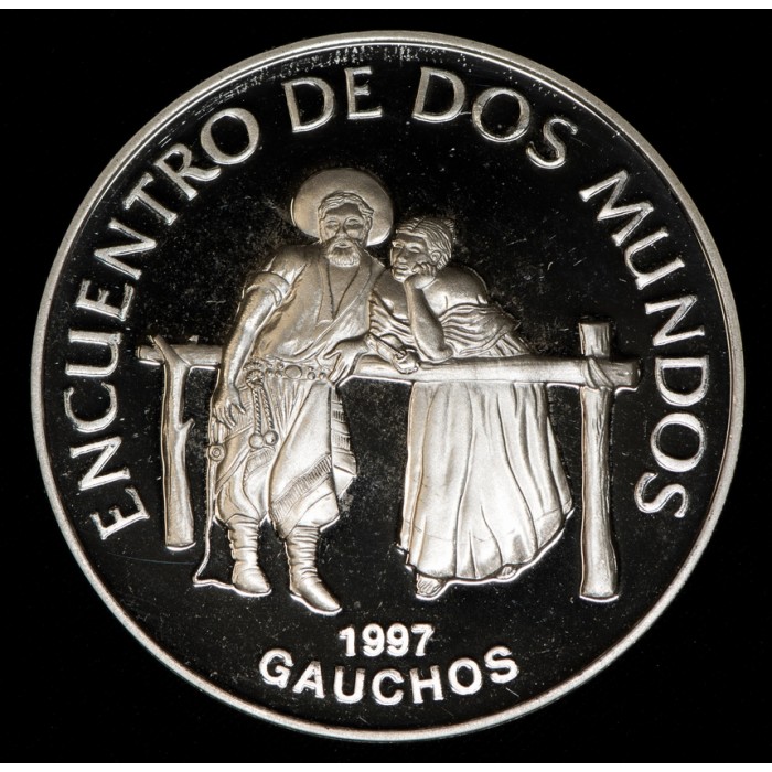 Uruguay 250 Pesos 1997 Gauchos 3ª Serie Iberoamericana KM114 Ag Proof UNC