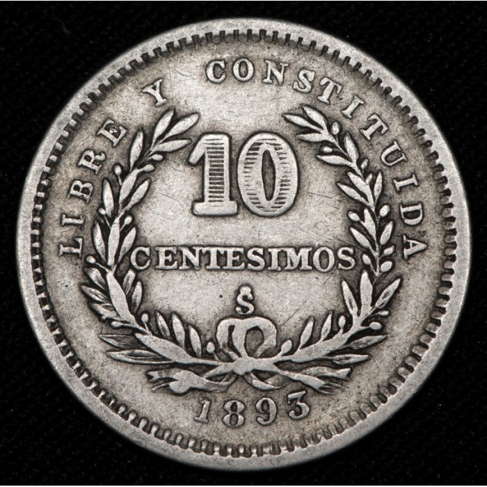 Uruguay 10 Centesimos 1893 So KM14 Ag MB