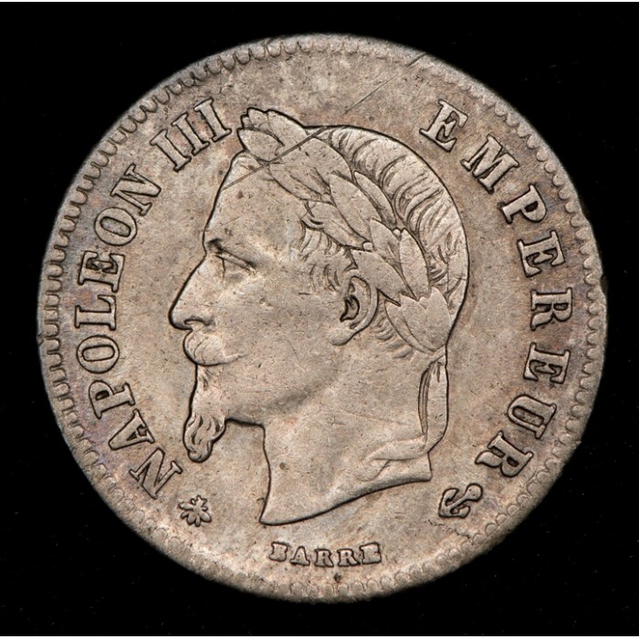 Francia 20 Centimes 1866 A KM805.1 Ag MB+