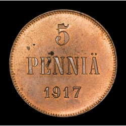 Finlandia 5 Pennia 1917 KM17 Cobre EXC+