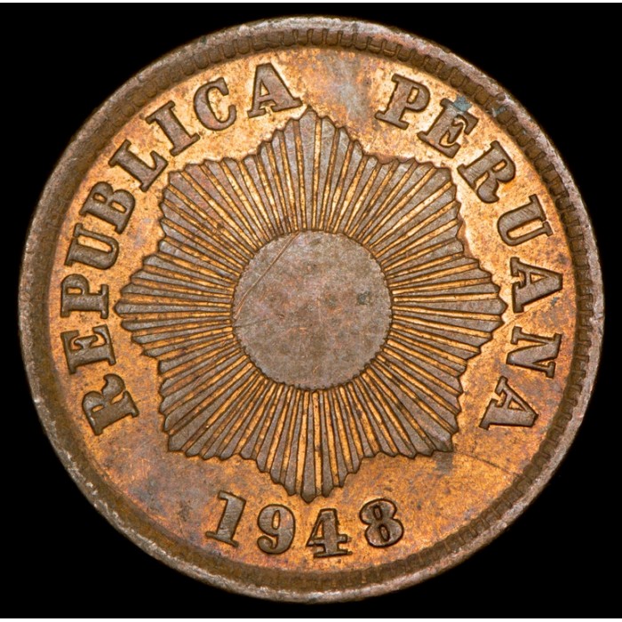 Peru 1 Centavo 1948 KM211a Cobre EXC+