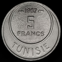 Tunez 5 francos 1957 KM277 Cuproniquel UNC