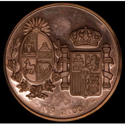 Uruguay Prueba en Cobre de Moneda de 2000 N$ 1983 Visita de los reyes de España Reverso