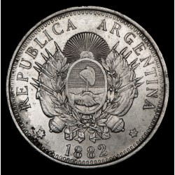 Argentina 50 Centavos 1882 No Catalogada en CJ 2 Elevado Ag EXC-