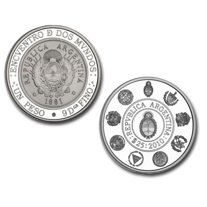 Argentina 8 Serie Iberoamericana Monedas Historicas $25 2010 CJ10.7 Ag Completa UNC
